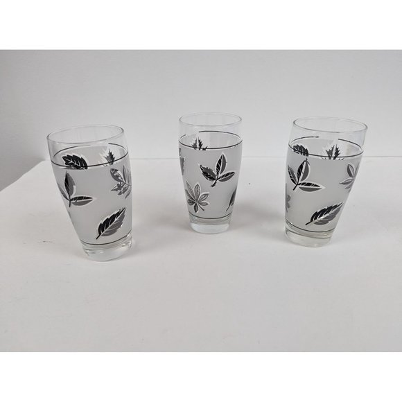 Set of 3 Vintage Libbey Silver Leaf Frosted Glasses 5 3/8" by 2 3/4" Tumblers - Picture 1 of 7
